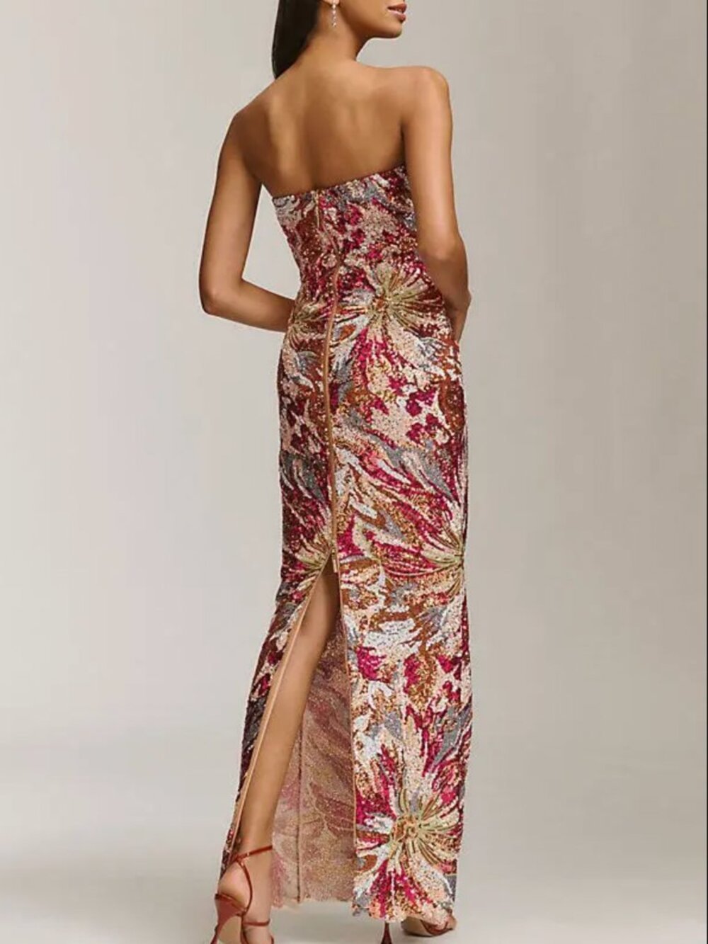 Bronx and Banco Sequin Dahlia Maxi Dress XS/S/M Red Strapless Stretch - Picture 2 of 12